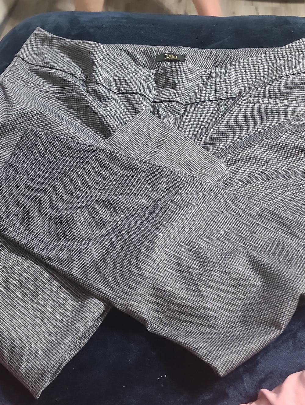 Dalia Black, White, Brown Micro-Check Stretchy Tweed Look Dress Pants